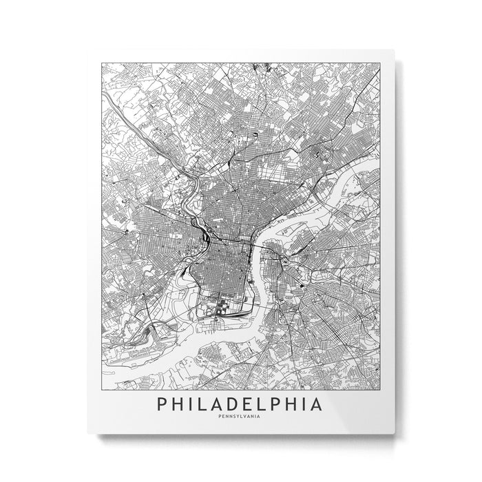 Philadelphia White Map Metal Print Gallery Image 1