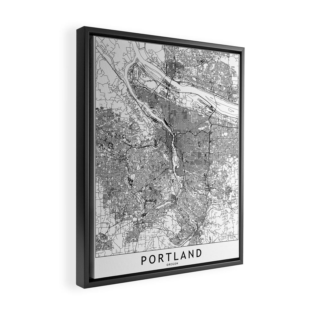 Portland White Map Framed Canvas Print Gallery Image 2