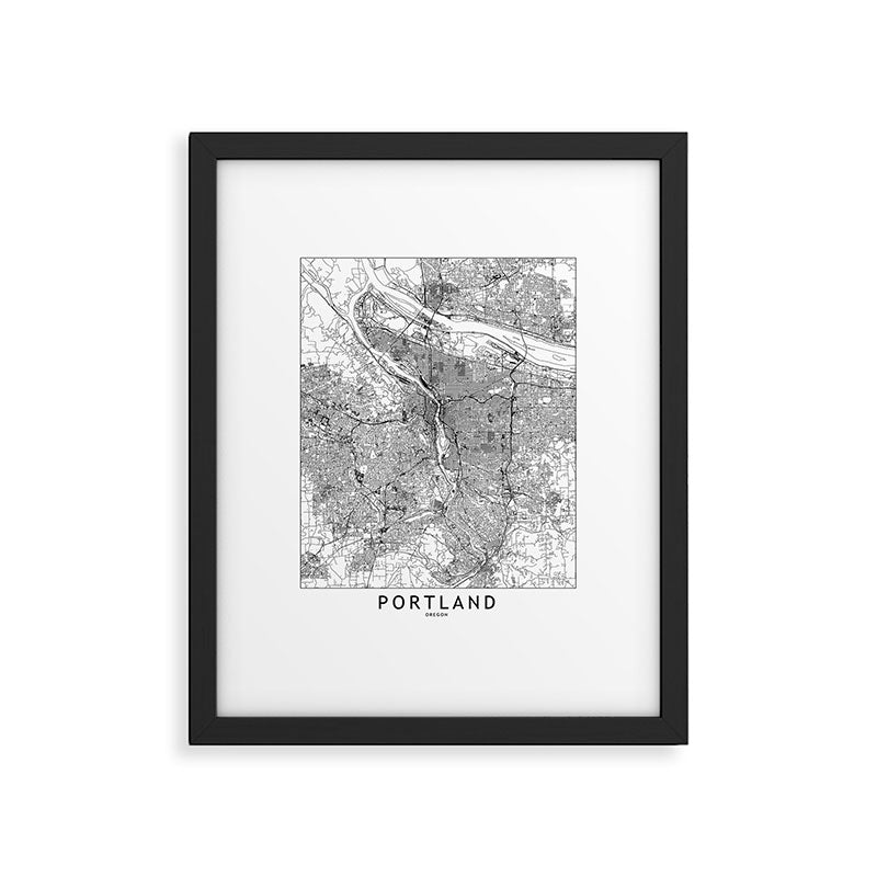 Portland White Map Framed Art Print Gallery Image 5