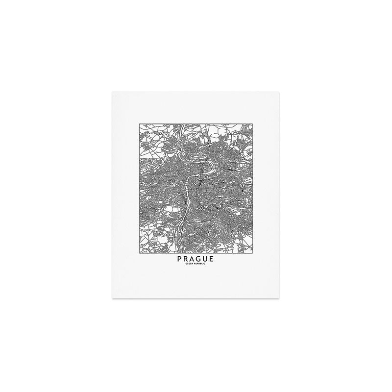 Prague White Map Art Print Gallery Image 1