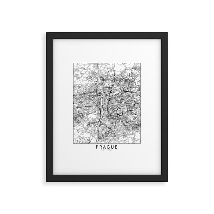Prague White Map Framed Art Print Gallery Image 1