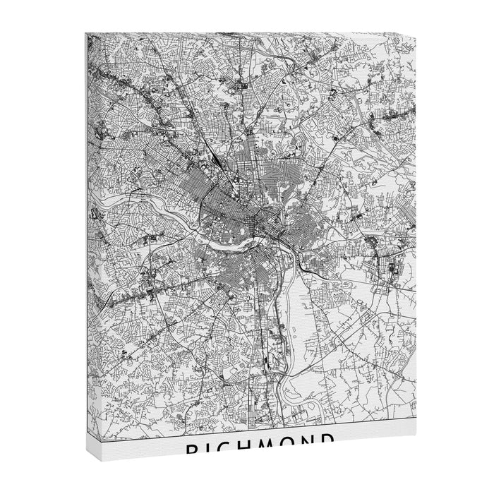Richmond White Map Canvas Print Gallery Image 1