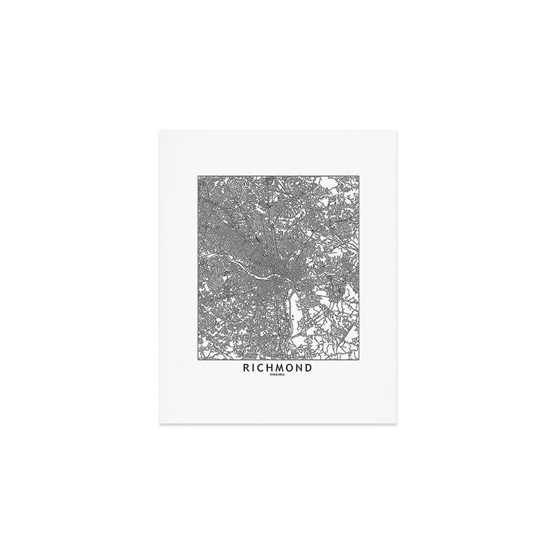 Richmond White Map Art Print Gallery Image 1