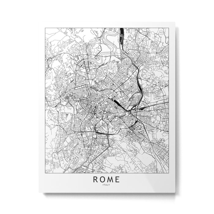 Rome White Map Metal Print Gallery Image 1