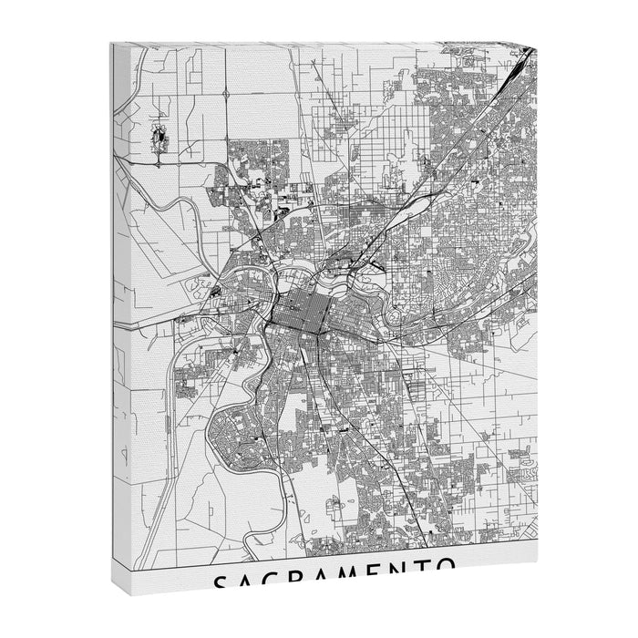 Sacramento White Map Canvas Print Gallery Image 1