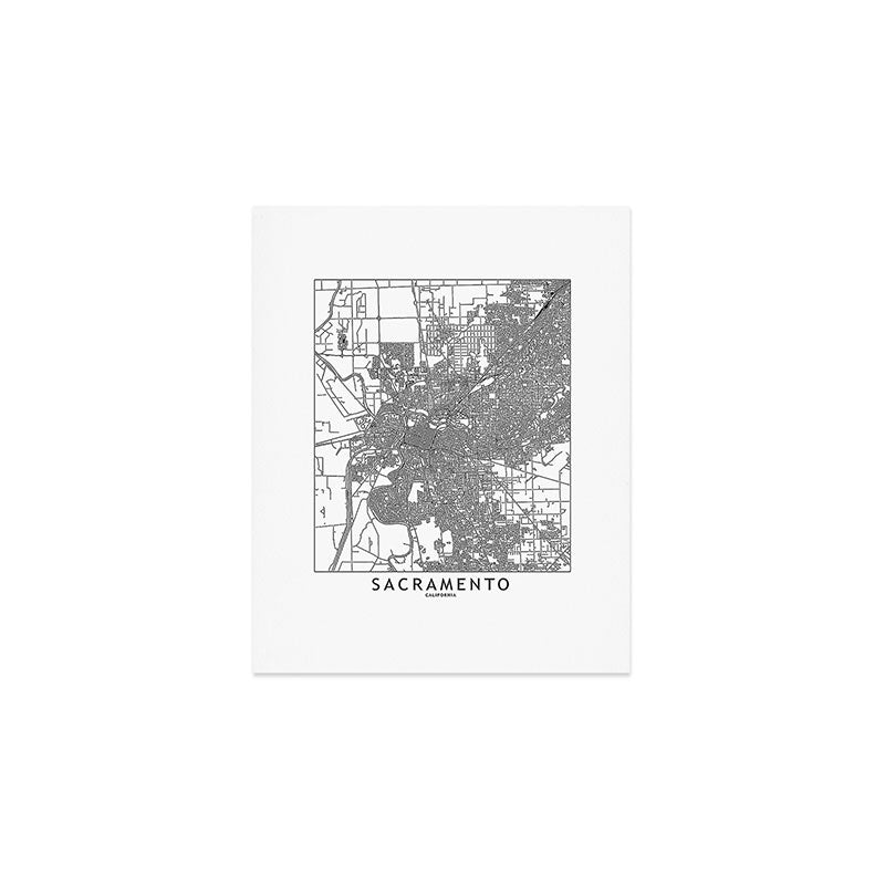 Sacramento White Map Art Print Gallery Image 1