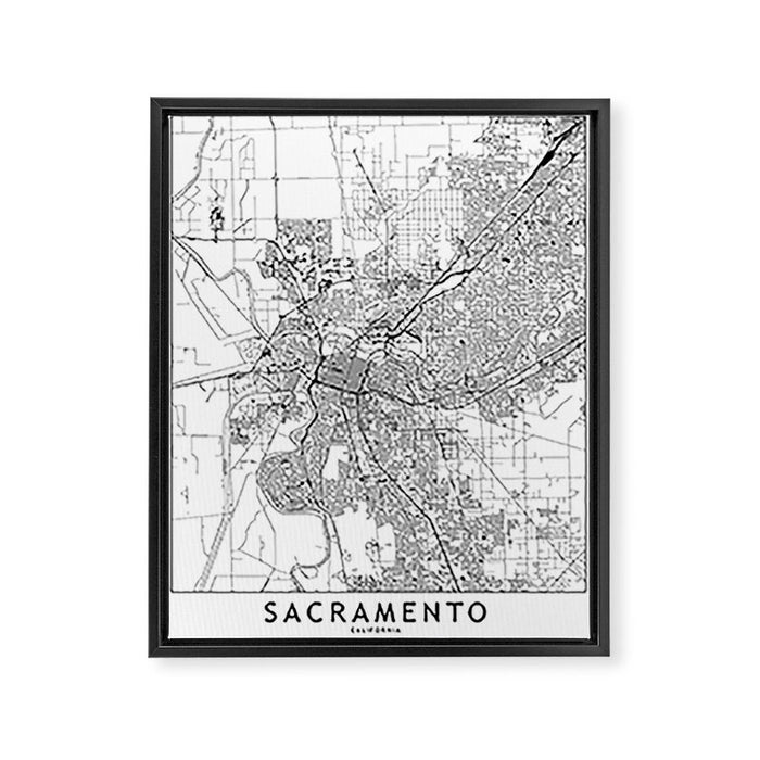 Sacramento White Map Framed Canvas Print Gallery Image 1