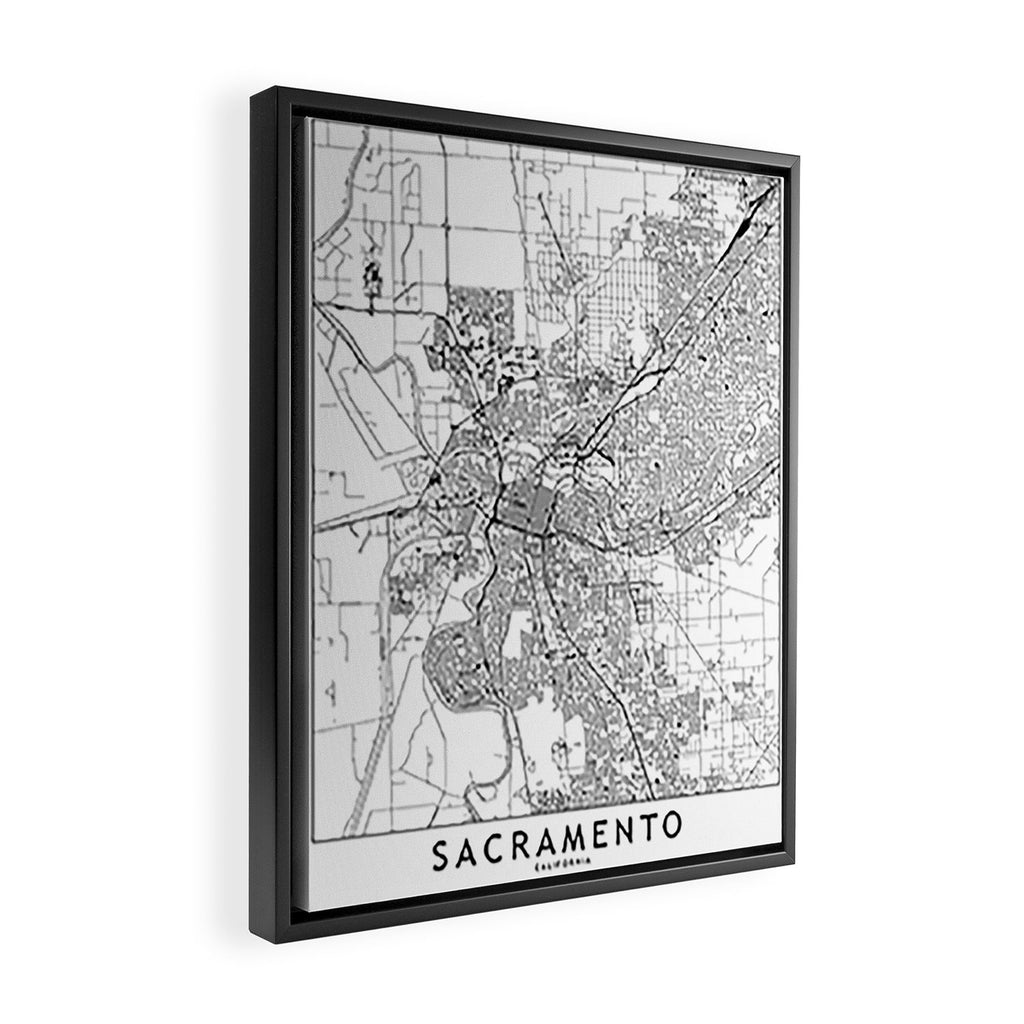 Sacramento White Map Framed Canvas Print Gallery Image 2