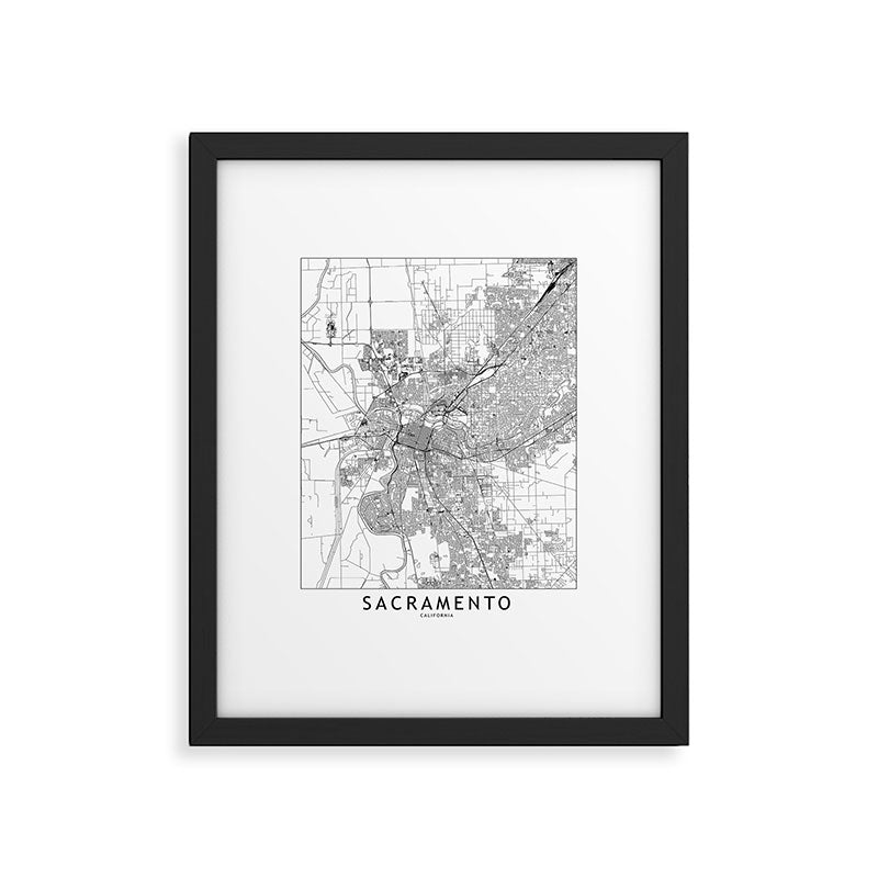 Sacramento White Map Framed Art Print Gallery Image 5
