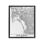 San Diego White Map Framed Canvas Print Gallery Image 6