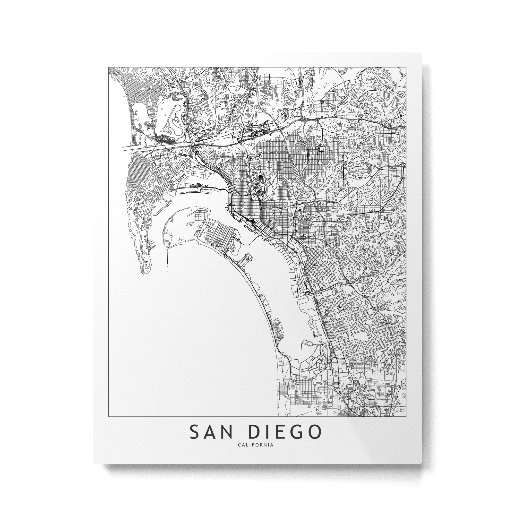 San Diego White Map Metal Print Gallery Image 4