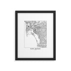 San Diego White Map Framed Art Print Gallery Image 5