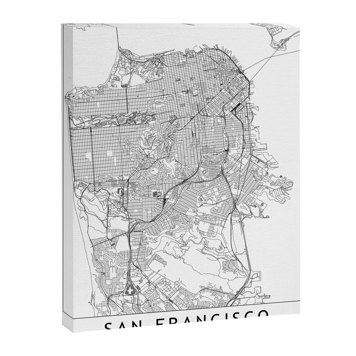 San Francisco White Map Canvas Print Gallery Image 1