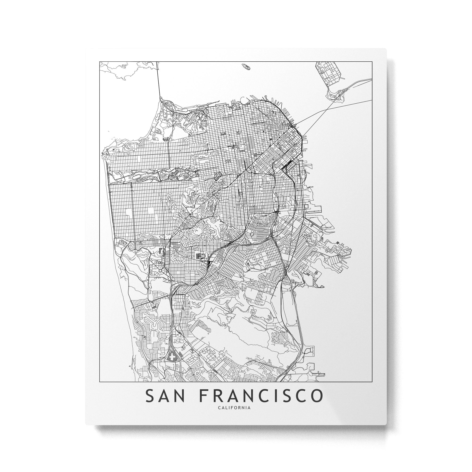 San Francisco White Map Metal Print Gallery Image 4