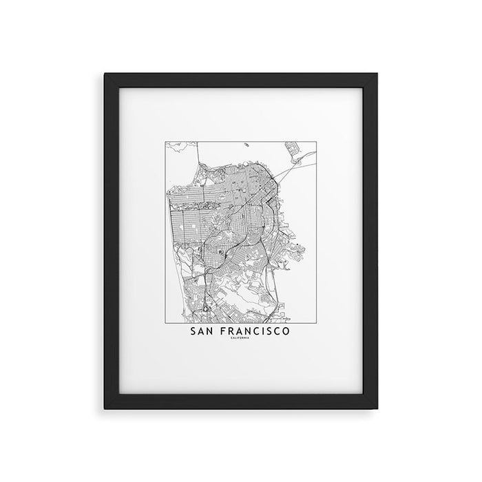 San Francisco White Map Framed Art Print Gallery Image 1