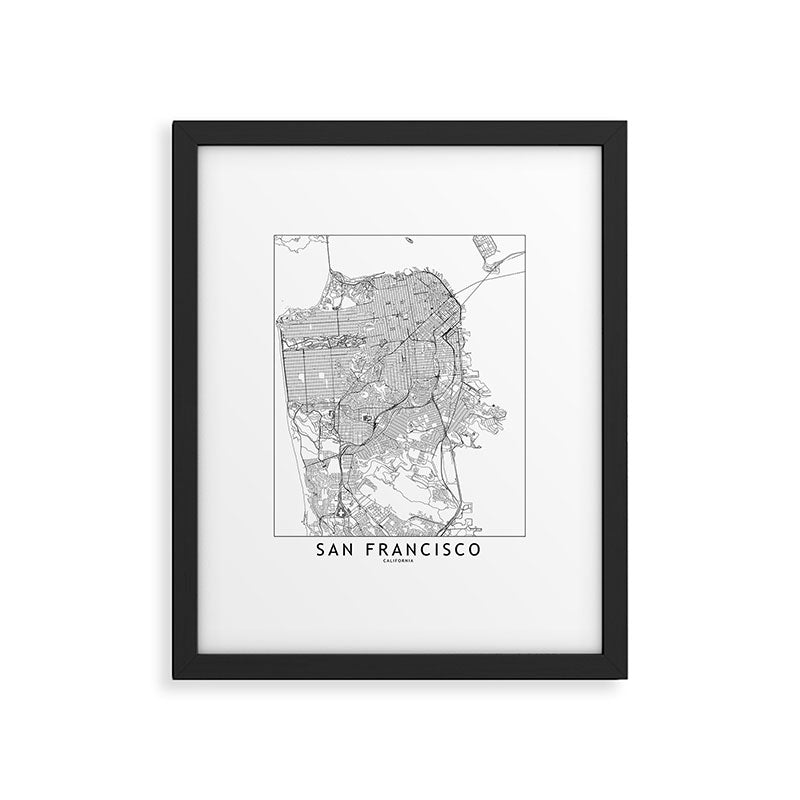 San Francisco White Map Framed Art Print Gallery Image 5