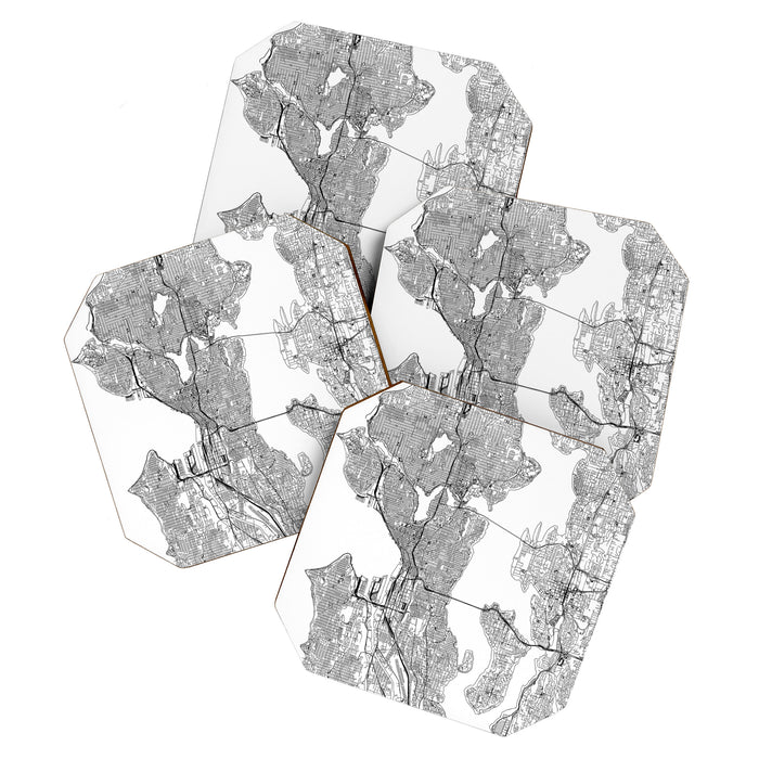 Seattle White Map Coaster Gallery Image 1