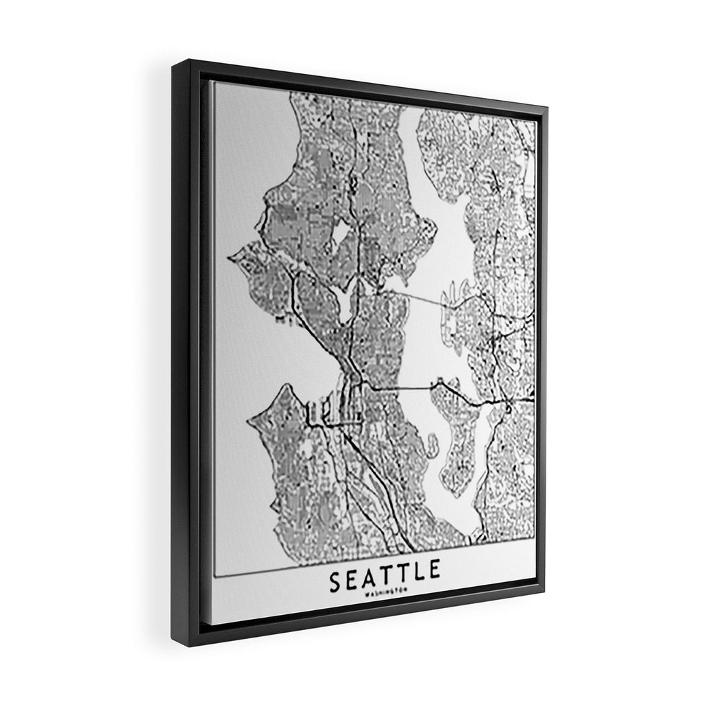Seattle White Map Framed Canvas Print Gallery Image 2