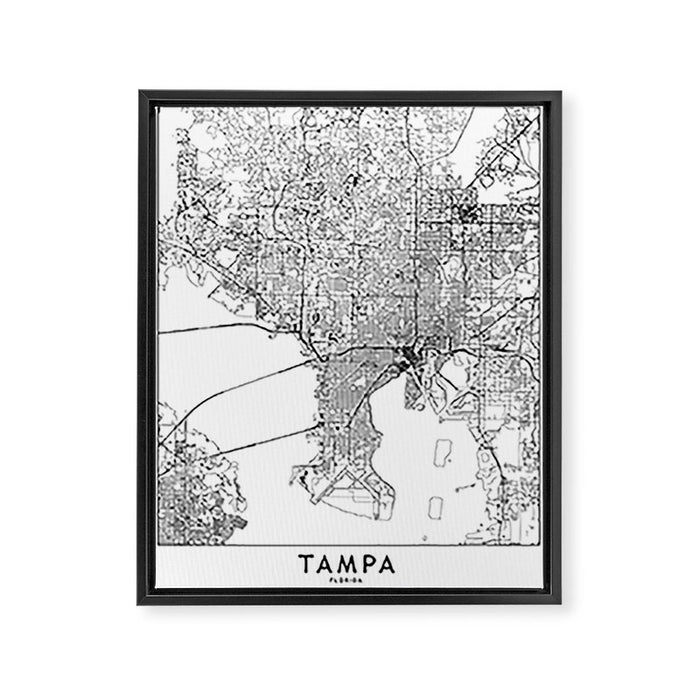 Tampa White Map Framed Canvas Print Gallery Image 1