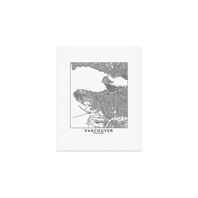 Vancouver White Map Art Print Gallery Image 1