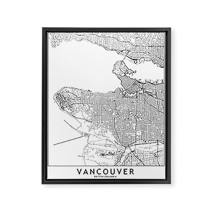 Vancouver White Map Framed Canvas Print Gallery Image 1