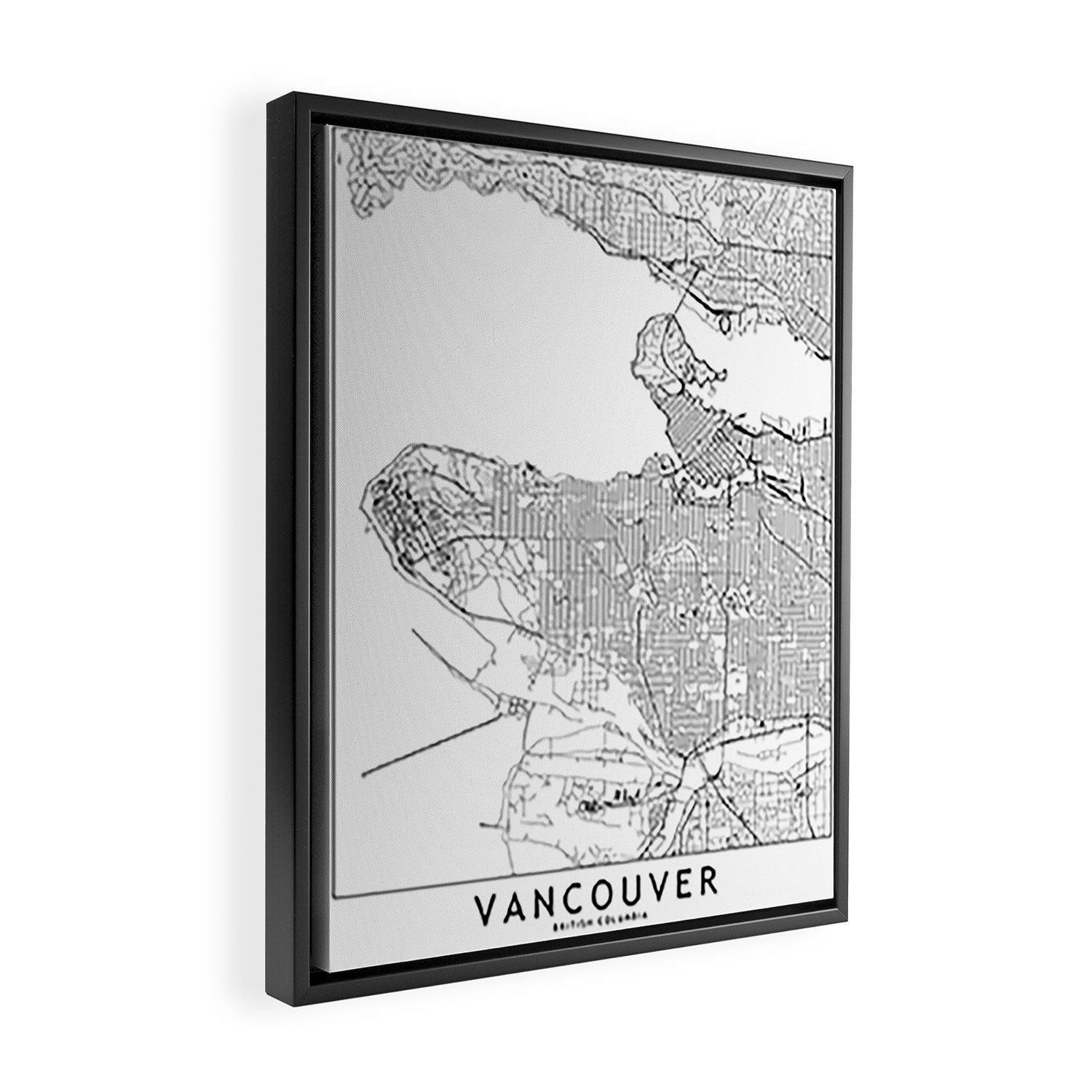 Vancouver White Map Framed Canvas Print Gallery Image 2