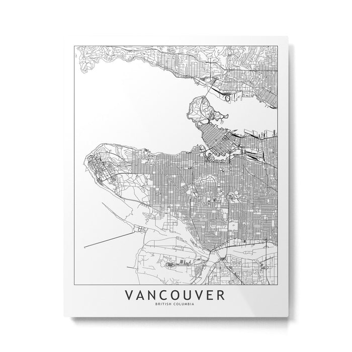 Vancouver White Map Metal Print Gallery Image 1
