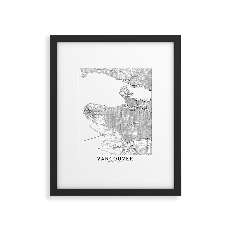Vancouver White Map Framed Art Print Gallery Image 5