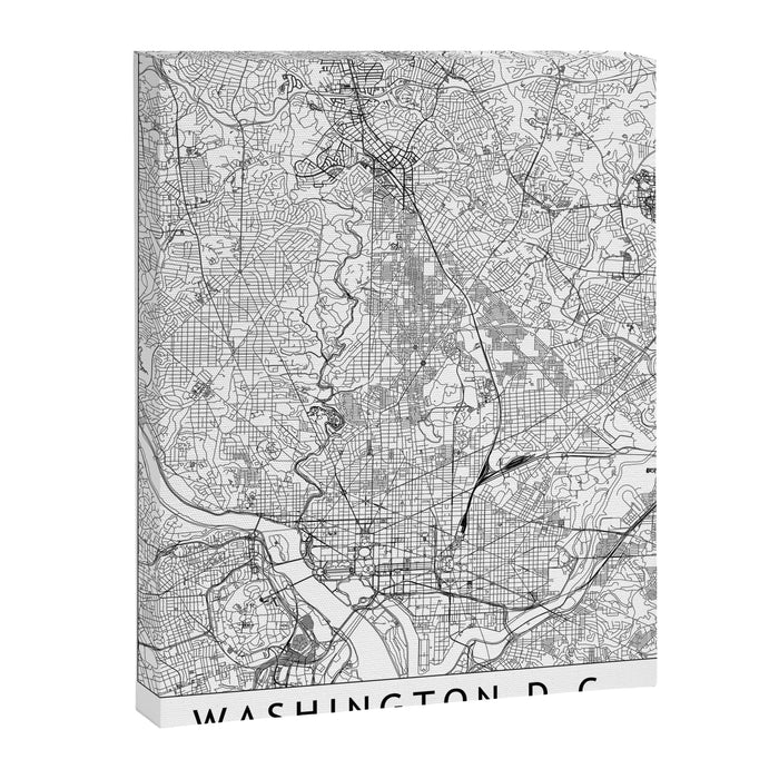 Washington DC White Map Canvas Print Gallery Image 1