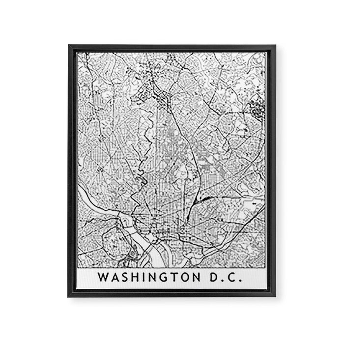 Washington DC White Map Framed Canvas Print Gallery Image 1