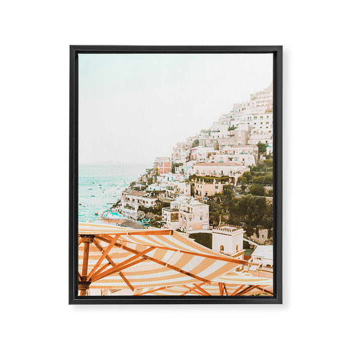 Positano, Italy Beach Vibes Photography Framed Canvas Print Gallery Image 1