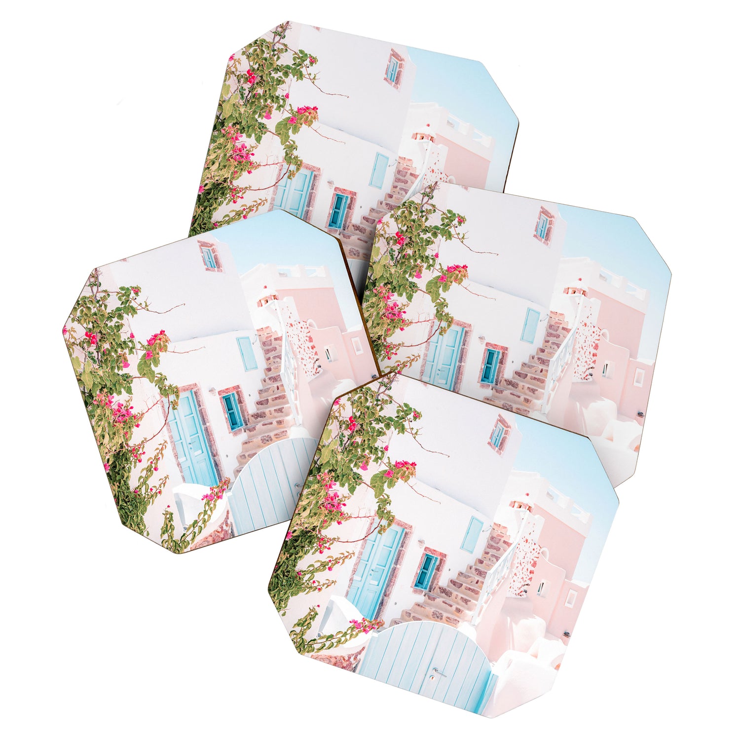 Santorini Greece Mamma Mia Pink House Travel Photography Coaster Gallery Image 1
