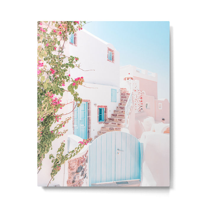 Santorini Greece Mamma Mia Pink House Travel Photography Metal Print Gallery Image 1