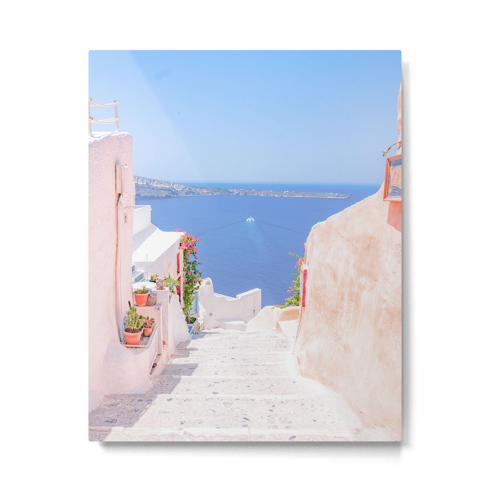 Santorini Greece Mamma Mia Pink Street Metal Print Gallery Image 4