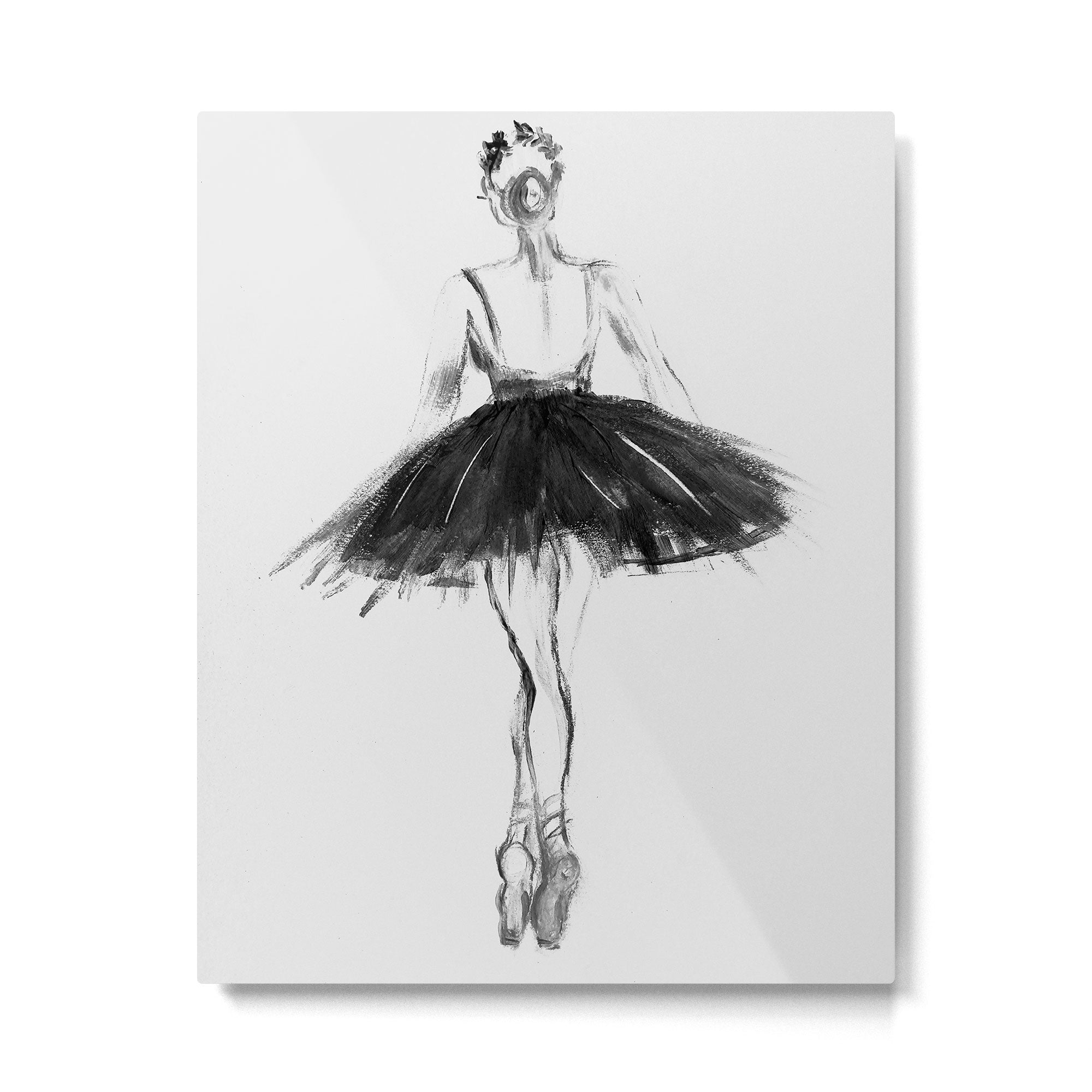 Ballerina, black white, pastel, charcoal Metal Print Gallery Image 4
