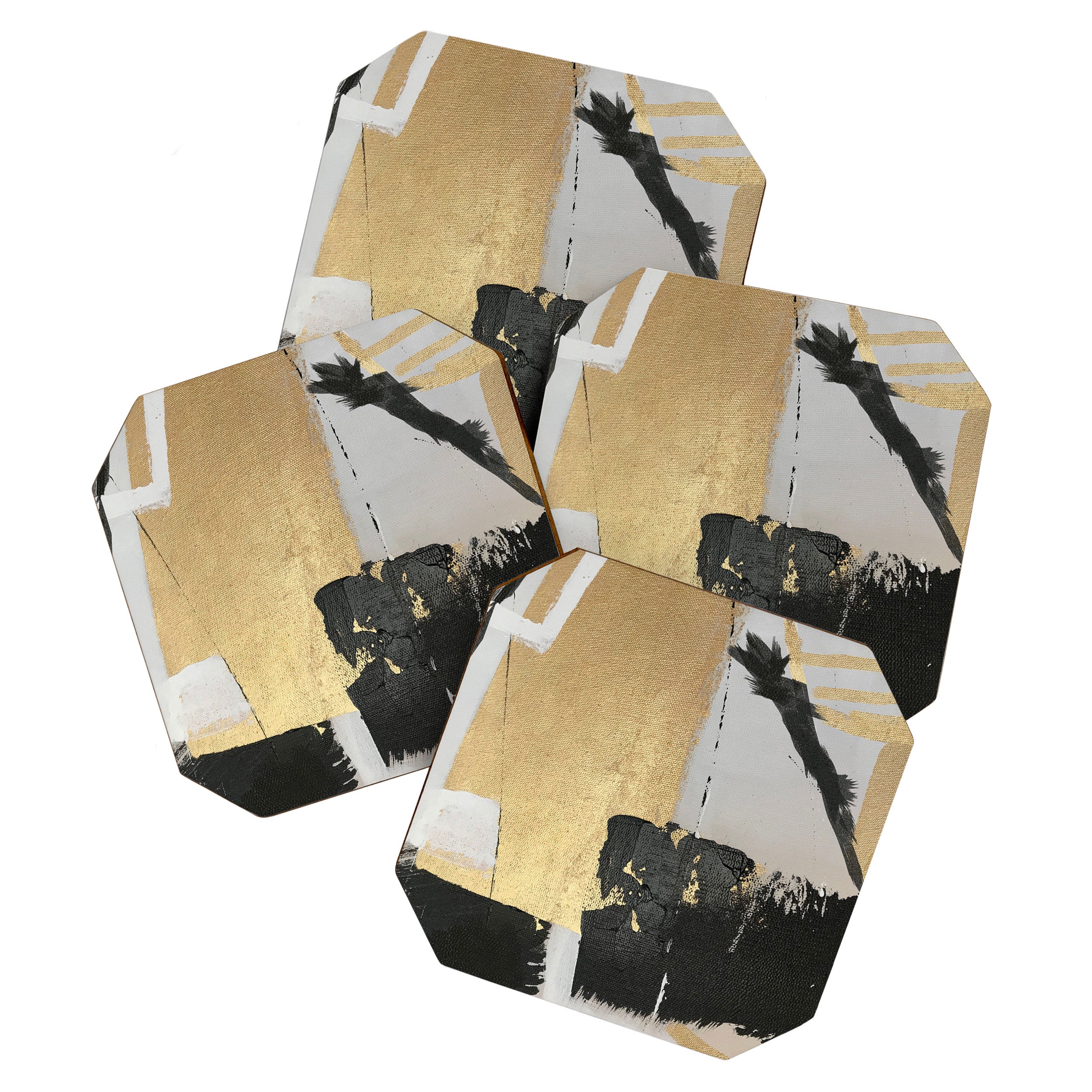 Gold leaf black abstract Coaster Gallery Image 1