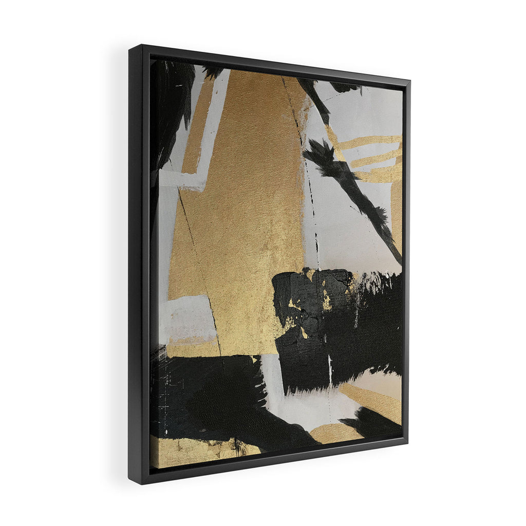 Gold leaf black abstract Framed Canvas Print Gallery Image 2