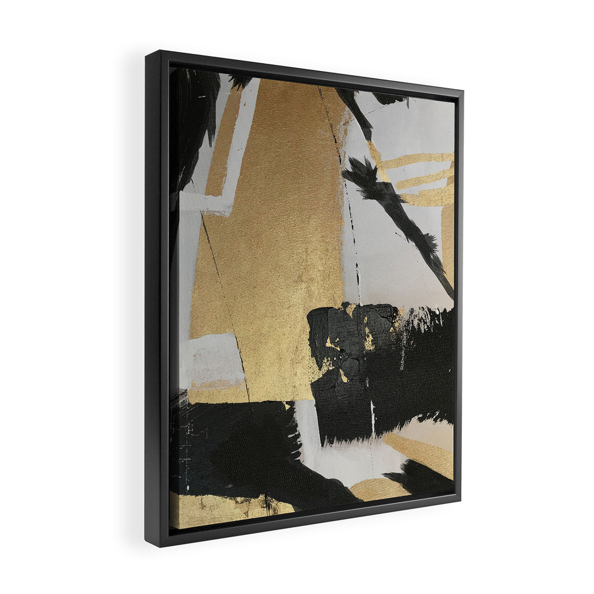 Gold leaf black abstract Framed Canvas Print Gallery Image 2