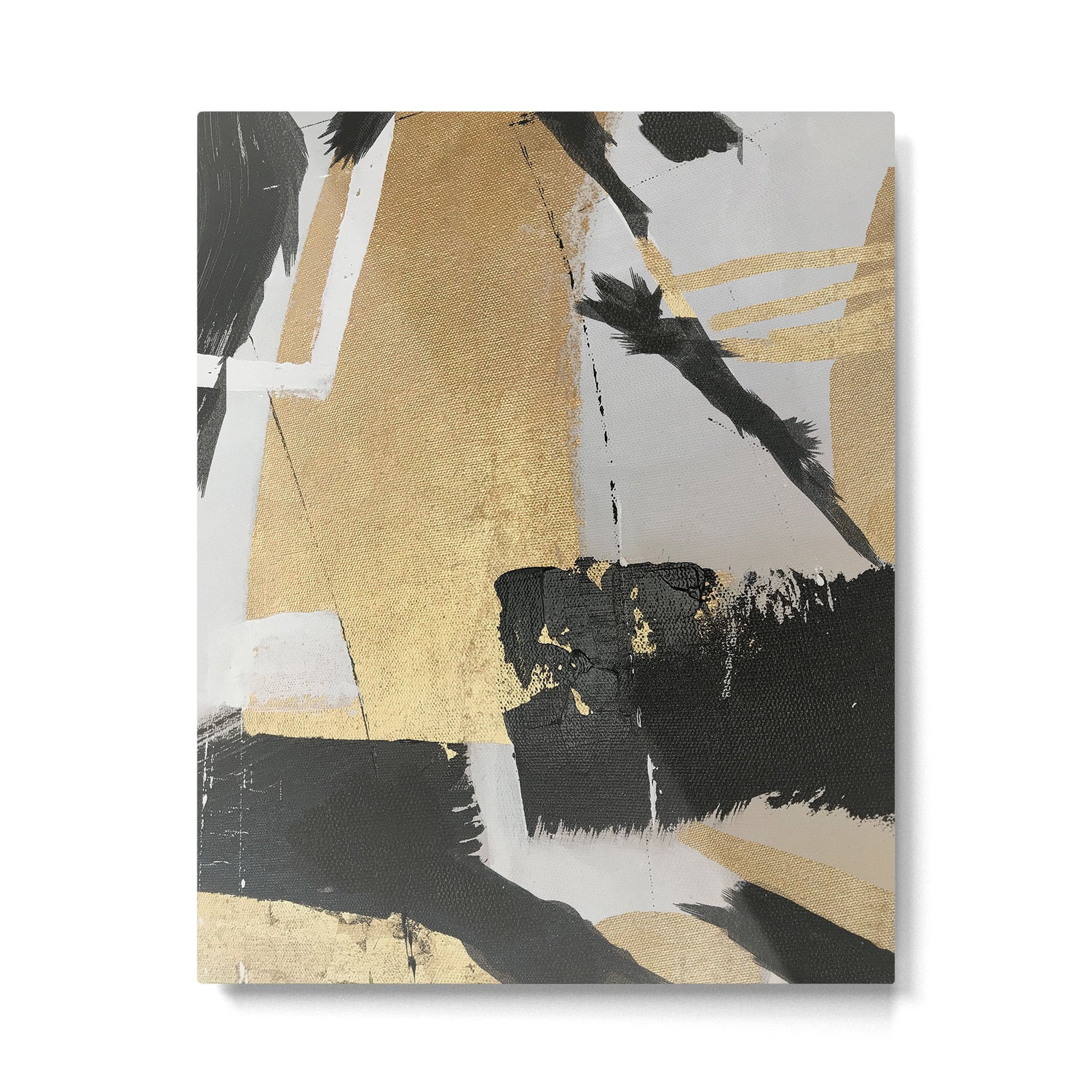 Gold leaf black abstract Metal Print Gallery Image 4