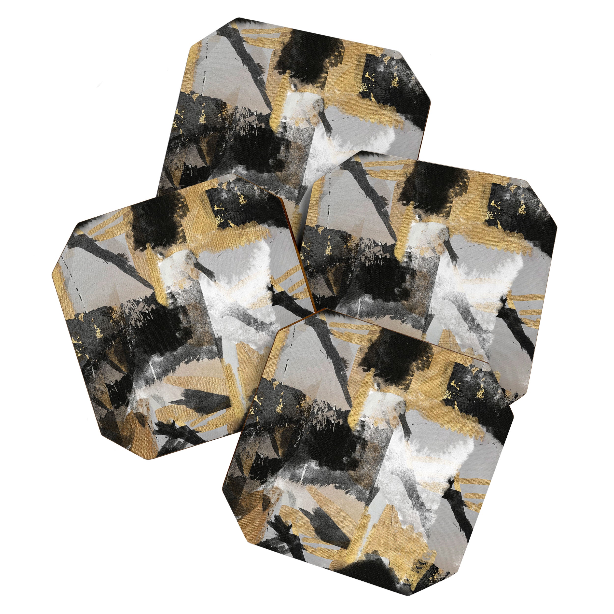 Gold leaf black, geometrical abstract Coaster Gallery Image 1