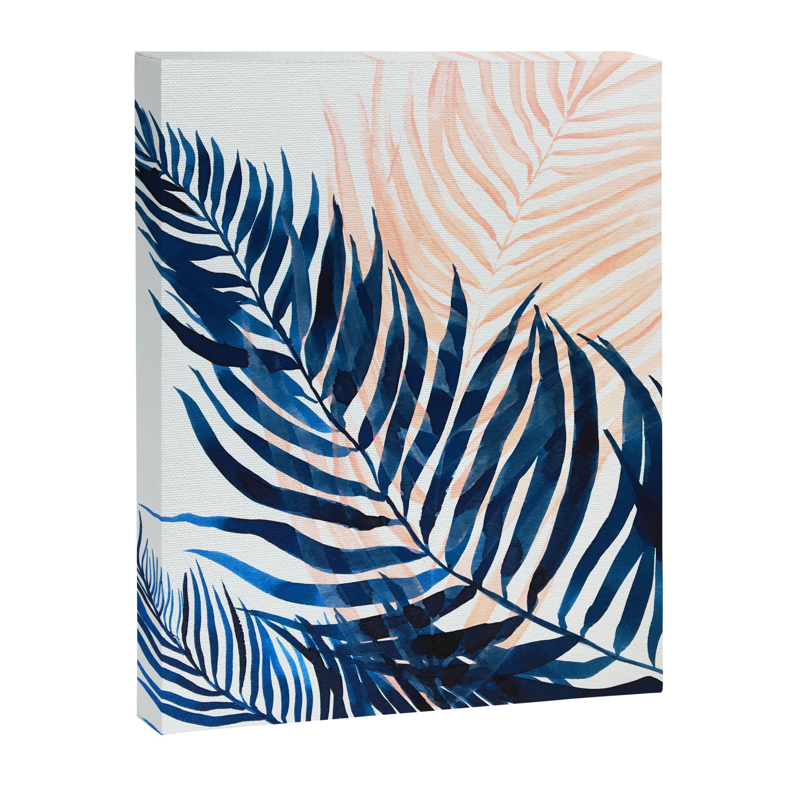 Palm tree, coastal watercolor, pink navy Canvas Print Gallery Image 6