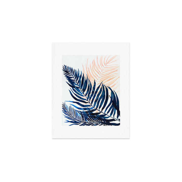 Palm tree, coastal watercolor, pink navy Art Print Gallery Image 1