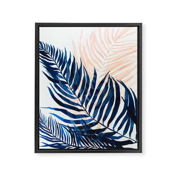 Palm tree, coastal watercolor, pink navy Framed Canvas Print Gallery Image 1