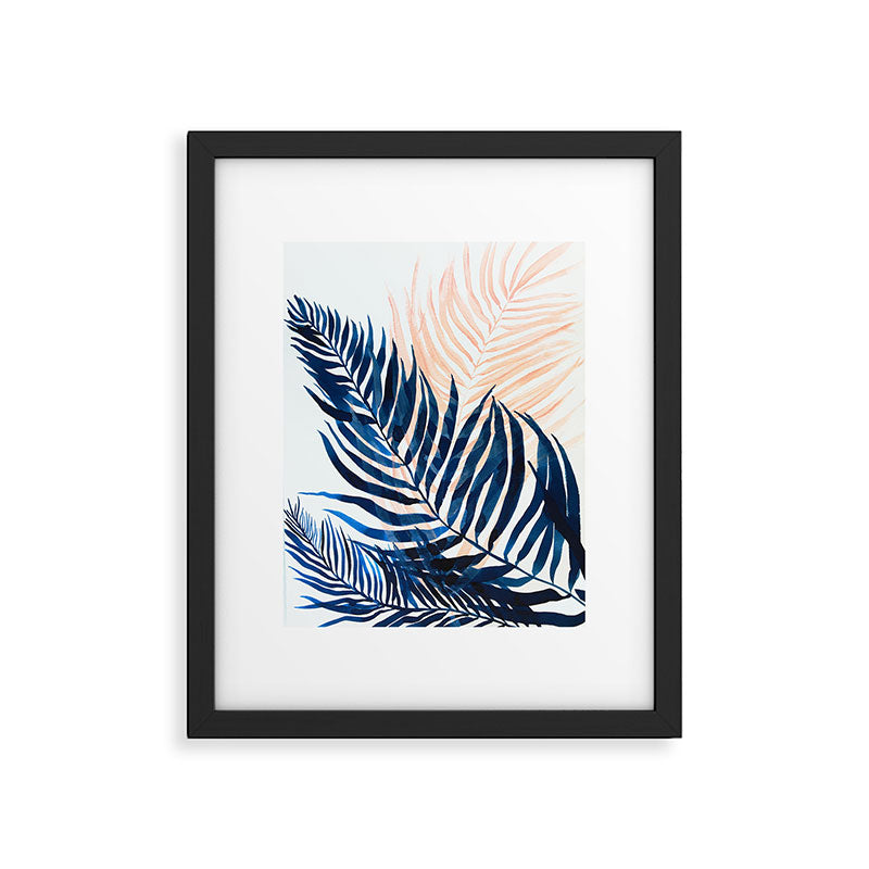 Palm tree, coastal watercolor, pink navy Framed Art Print Gallery Image 5