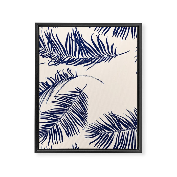 Blue Palm Leaves x Dry Brush Framed Canvas Print Gallery Image 1