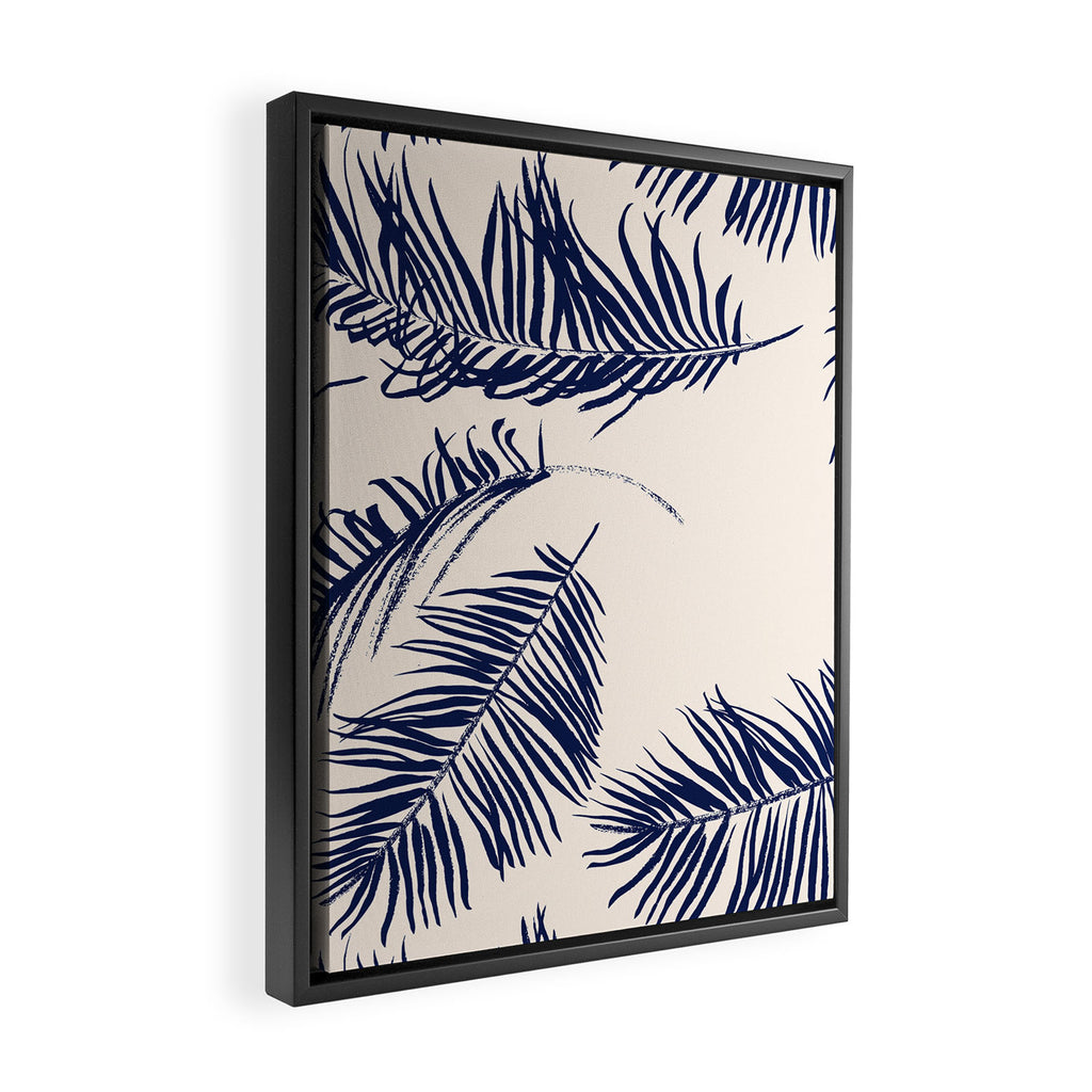 Blue Palm Leaves x Dry Brush Framed Canvas Print Gallery Image 2