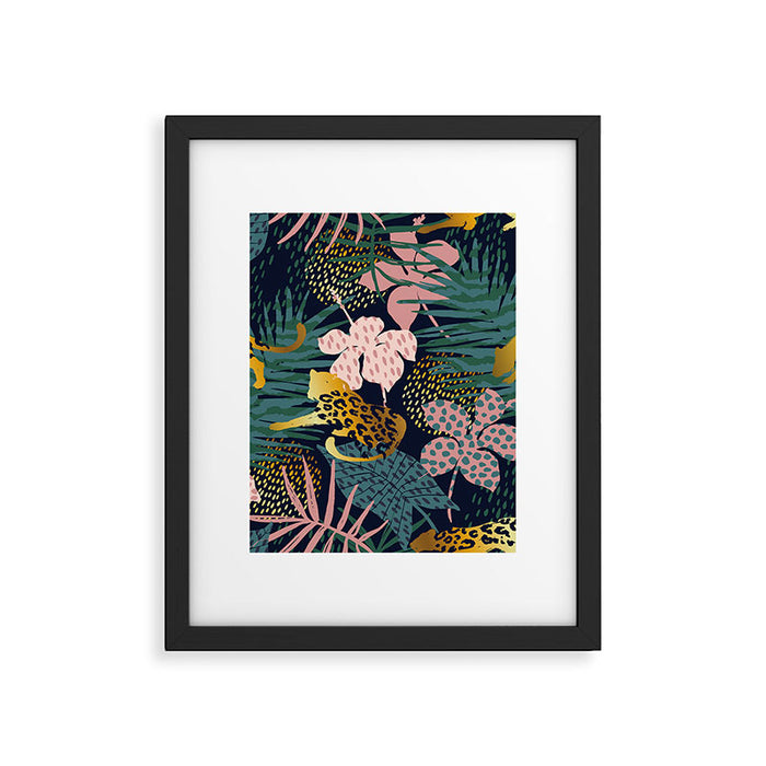 Exotic Golden Jungle Leopard & Pink Palm Leaf Geometric Pattern Framed Art Print Gallery Image 1