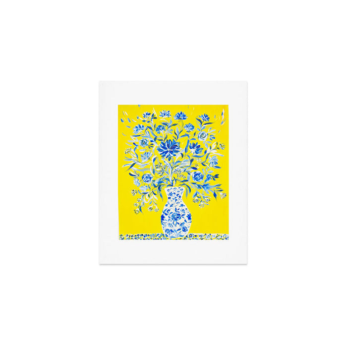 Yellow and blue vase chinoiserie  Art Print Gallery Image 1