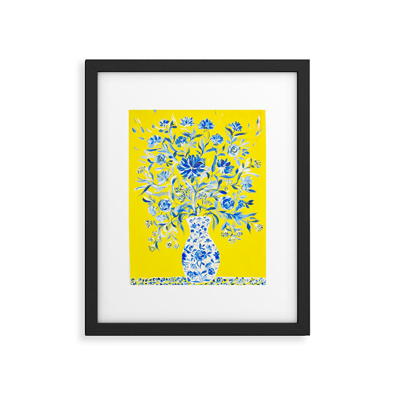 Yellow and blue vase chinoiserie  Framed Art Print