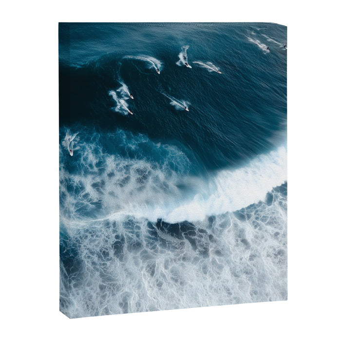 Aerial Surf Print - Surfers Riding Big Ocean Wave Canvas Print Gallery Image 1